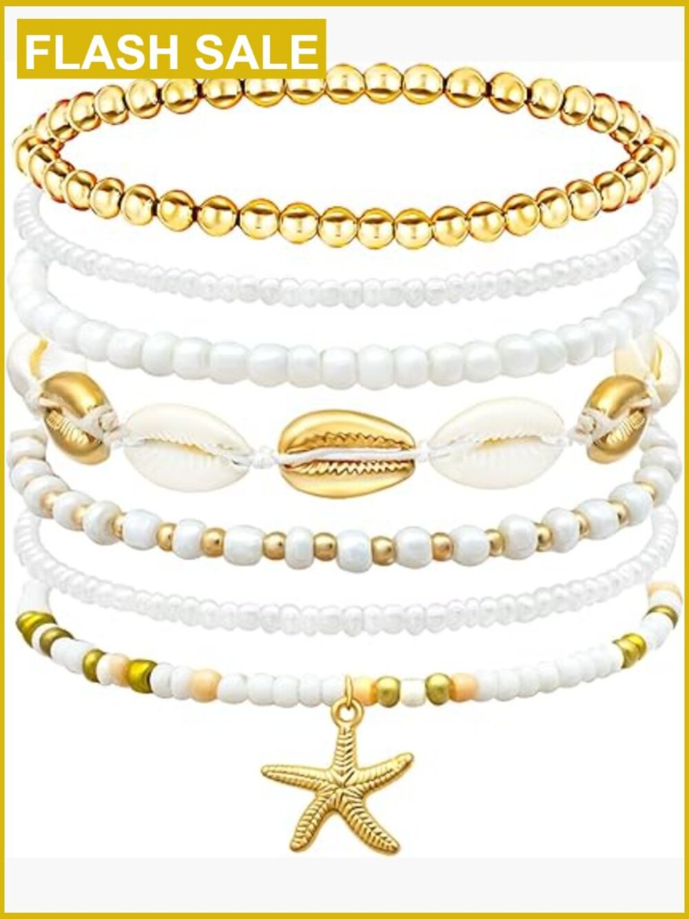 Handmade Bohemian Seashell Starfish Bracelets Set - Adjustable Waterproof Beach